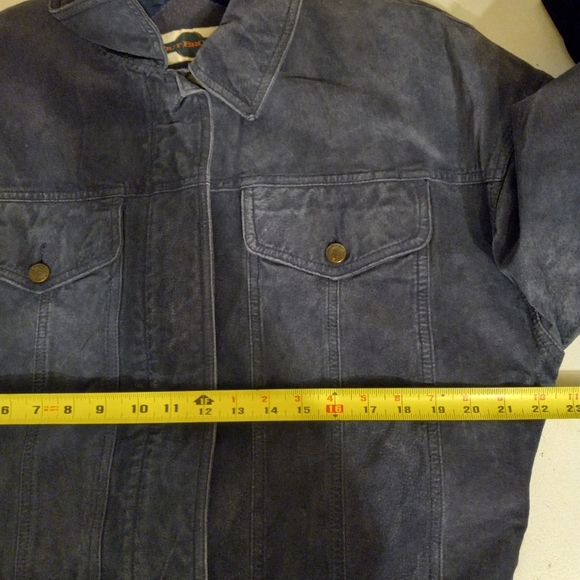 Vintage Out Brook Jacket Navy Blue Suede Leather Distressed  Size L/44 - Picture 8 of 12